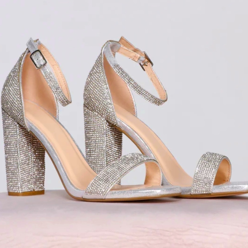Michael Shannon Silver Crystal Block Heels Size 9.5